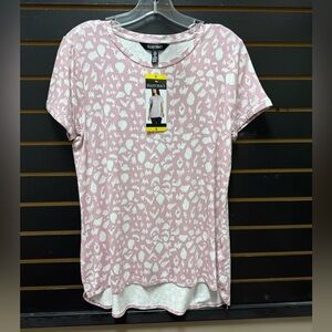 Ellen Tracy Pink Leopard Print Short Sleeve Top Small